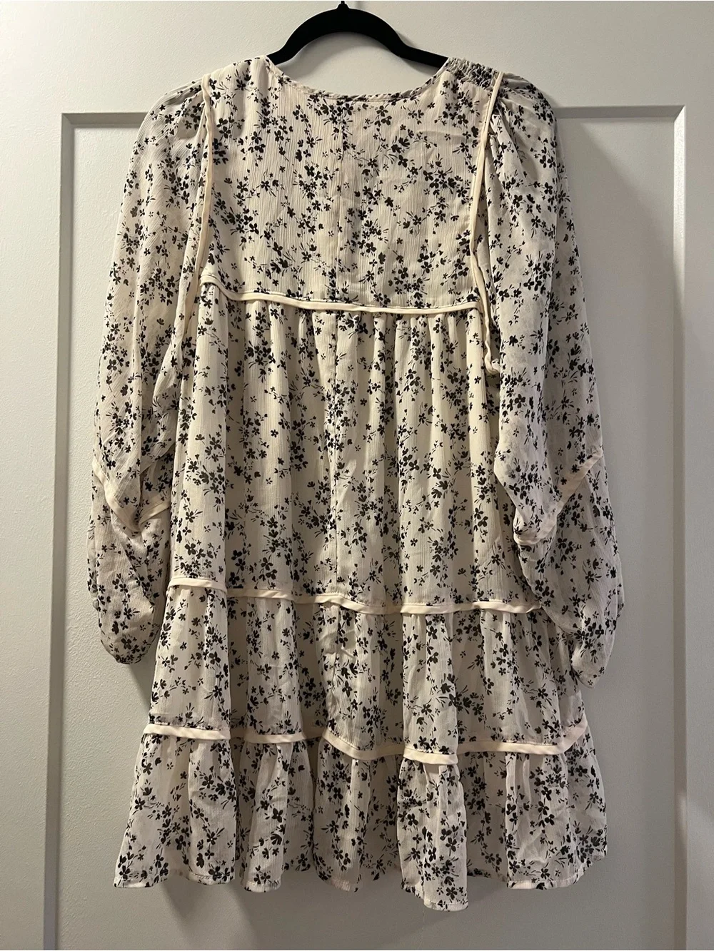 Ivory Floral Dress with Black Print - Picture 5 of 5